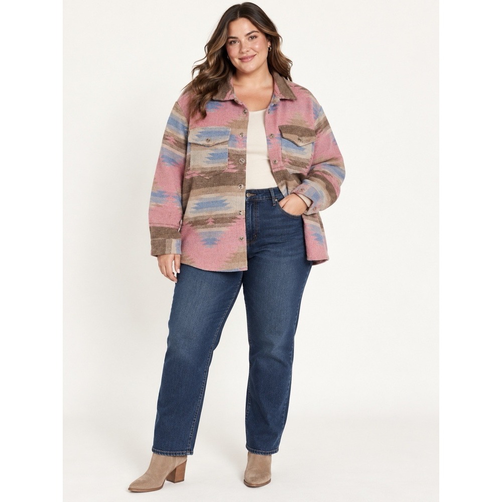 Blakeley Southwestern Shacket Women's 1X Pink Aztec Print Oversized Jacket